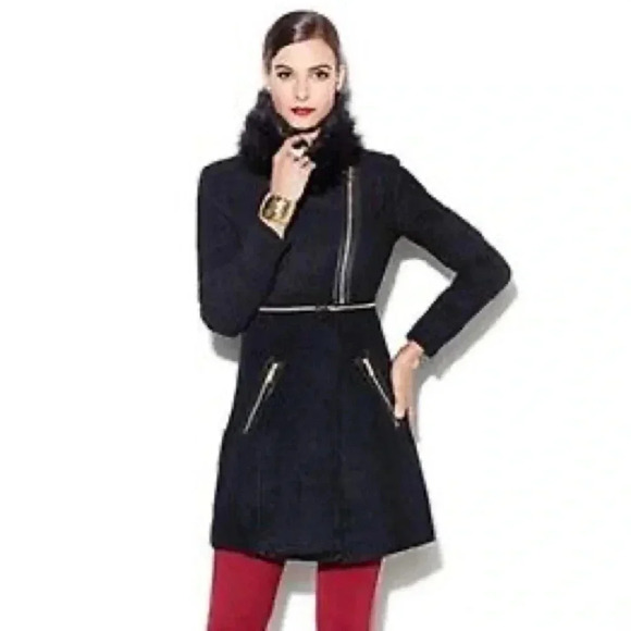 IMAN Women Platinum Rock The Runaway Transformer Wool Blend Navy Coat Size Small - Picture 14 of 15